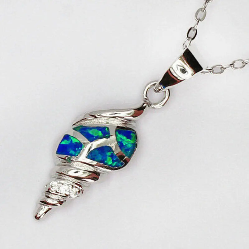 Sea Conch Shell Opal Pendant Necklace 925 Sterling Silver Women Jewelry