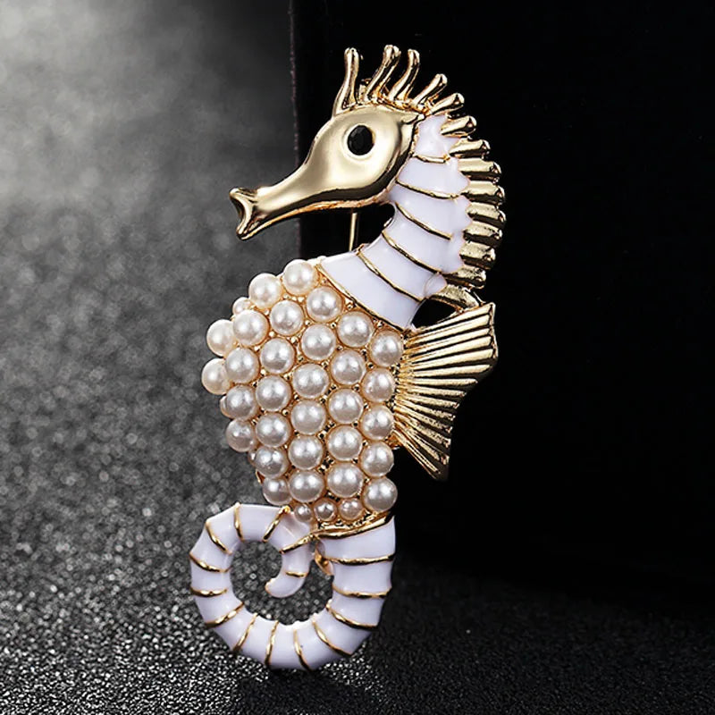 Vintage Sea Horse Brooch Wedding Hijab Pin Bouquet Jewelry