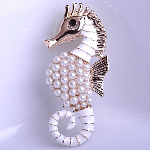 Vintage Sea Horse Brooch Wedding Hijab Pin Bouquet Jewelry