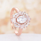 Big Oval Clear Zircon Wedding Engagement Rose Rings