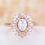 Big Oval Clear Zircon Wedding Engagement Rose Rings