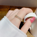 Golden Zircon Pearl Ring Adjustable Engagement Party Jewelry Gift