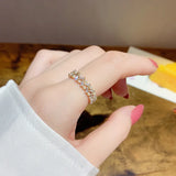 Golden Zircon Pearl Ring Adjustable Engagement Party Jewelry Gift