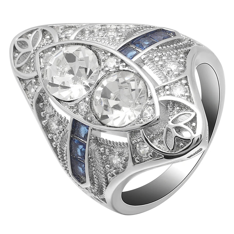 Seanlov Silver Zircon Oval Rings for Women