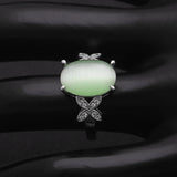 Butterfly Silver CZ Wedding Green Fire Opal Ring Women Gift