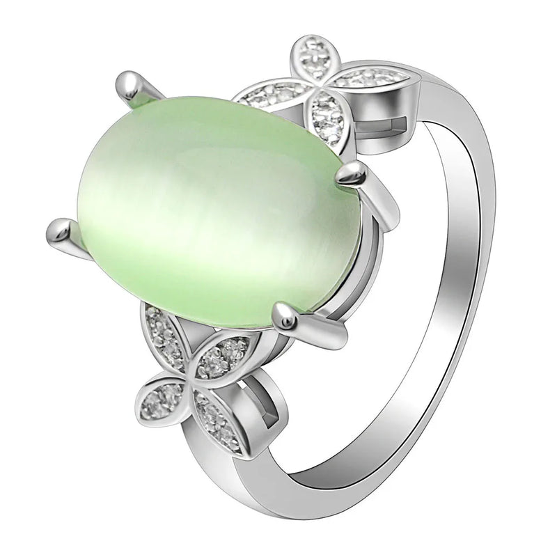 Butterfly Silver CZ Wedding Green Fire Opal Ring Women Gift