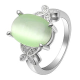 Butterfly Silver CZ Wedding Green Fire Opal Ring Women Gift