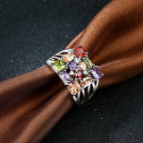 Colorful Crystal Silver Rings For Women Square Zircon Promises Ring