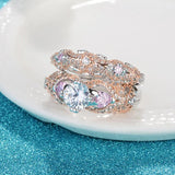 Seanlov Hot Cross Heart Silver Rings Sets Pink Zirconia Wedding Party Ring Sets