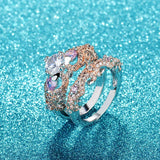 Seanlov Hot Cross Heart Silver Rings Sets Pink Zirconia Wedding Party Ring Sets