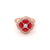 Seanlov Flower Women Ring With Big Stone Red Crystal Zircon Finger Rings