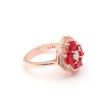 Seanlov Flower Women Ring With Big Stone Red Crystal Zircon Finger Rings