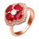 Seanlov Flower Women Ring With Big Stone Red Crystal Zircon Finger Rings