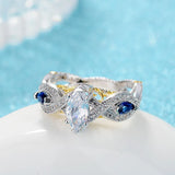 Seanlov Silver Rings With Oval CZ Crystals for Bridal Women