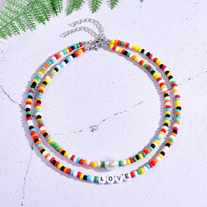 Seed Beads Love Necklace Sets for Women Choker Multilayer with Name Pearl