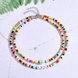 Seed Beads Love Necklace Sets for Women Choker Multilayer with Name Pearl