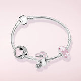 Heart Pendant Charm Bracelet European Snake Chain Rose Beaded Jewelry