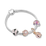 Heart Pendant Charm Bracelet European Snake Chain Rose Beaded Jewelry