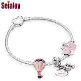 Heart Pendant Charm Bracelet European Snake Chain Rose Beaded Jewelry