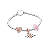 Heart Pendant Charm Bracelet European Snake Chain Rose Beaded Jewelry