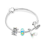 Heart Pendant Charm Bracelet European Snake Chain Rose Beaded Jewelry