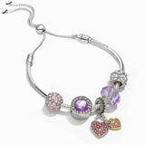 Women's Heart Charm Bracelet LOVE Beads Silver Bangle Jewelry