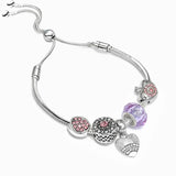 Women's Heart Charm Bracelet LOVE Beads Silver Bangle Jewelry