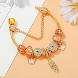 Pink Crystal Bead Charm Bracelet DIY Bangle Jewelry