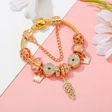 Pink Crystal Bead Charm Bracelet DIY Bangle Jewelry
