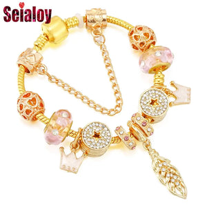 Pink Crystal Bead Charm Bracelet DIY Bangle Jewelry