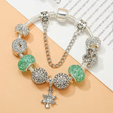 Green Crystal Star Beads Charm Bracelet DIY Silver Bangle Jewelry