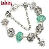 Green Crystal Star Beads Charm Bracelet DIY Silver Bangle Jewelry