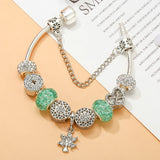Green Crystal Star Beads Charm Bracelet DIY Silver Bangle Jewelry