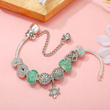 Green Crystal Star Beads Charm Bracelet DIY Silver Bangle Jewelry