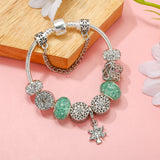 Green Crystal Star Beads Charm Bracelet DIY Silver Bangle Jewelry