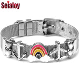 Stainless Steel Mesh Bracelets Water Lucky Charm Heart Beaded Bangle