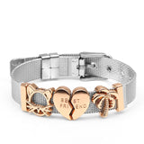 Stainless Steel Mesh Bracelets Water Lucky Charm Heart Beaded Bangle
