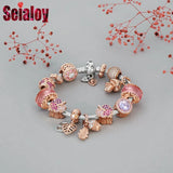 Leaf Charm Buckle Bracelets with Rose Crystal for Women
