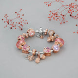 Leaf Charm Buckle Bracelets with Rose Crystal for Women