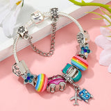 Travel Charm Bracelet for Women Silver Bangle