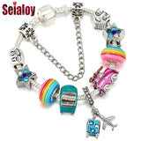 Travel Charm Bracelet for Women Silver Bangle