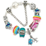 Travel Charm Bracelet for Women Silver Bangle