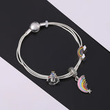 Rainbow Christmas Tree Pendant Silver Bracelet Gift