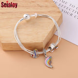 Rainbow Christmas Tree Pendant Silver Bracelet Gift
