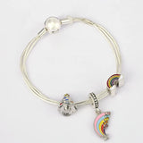 Rainbow Christmas Tree Pendant Silver Bracelet Gift