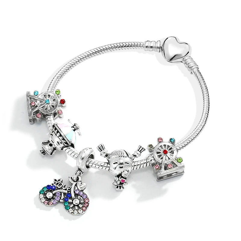Animal Beads Heart Charm Bracelet Women Snake Chain Girl Bangle Jewelry