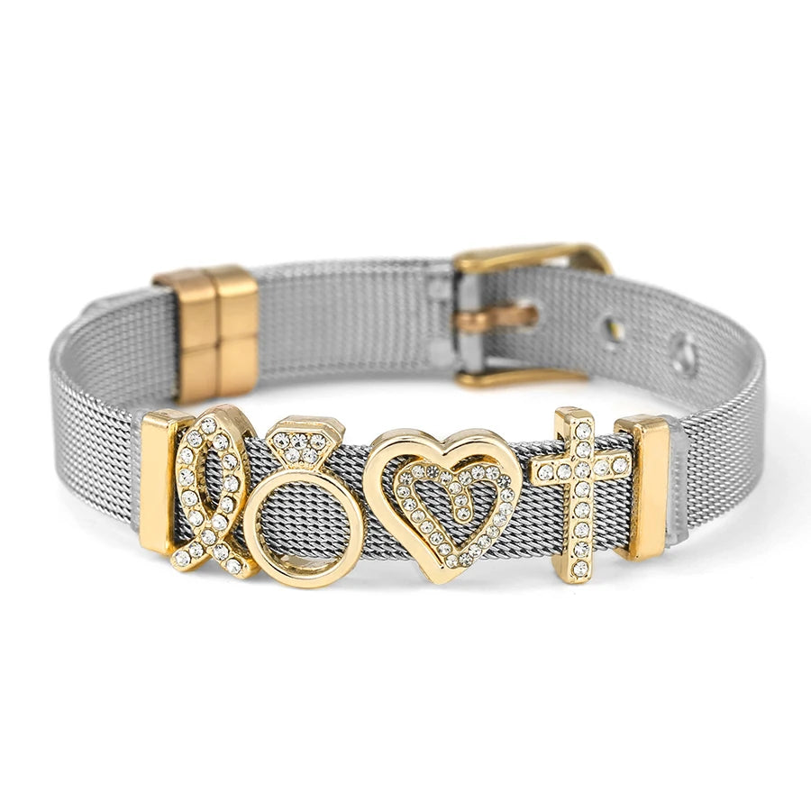 Two-Tone Stainless Steel Heart Beat Bracelet