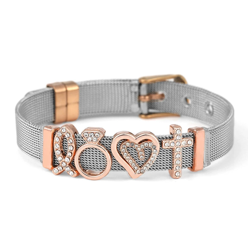 Two-Tone Stainless Steel Heart Beat Bracelet