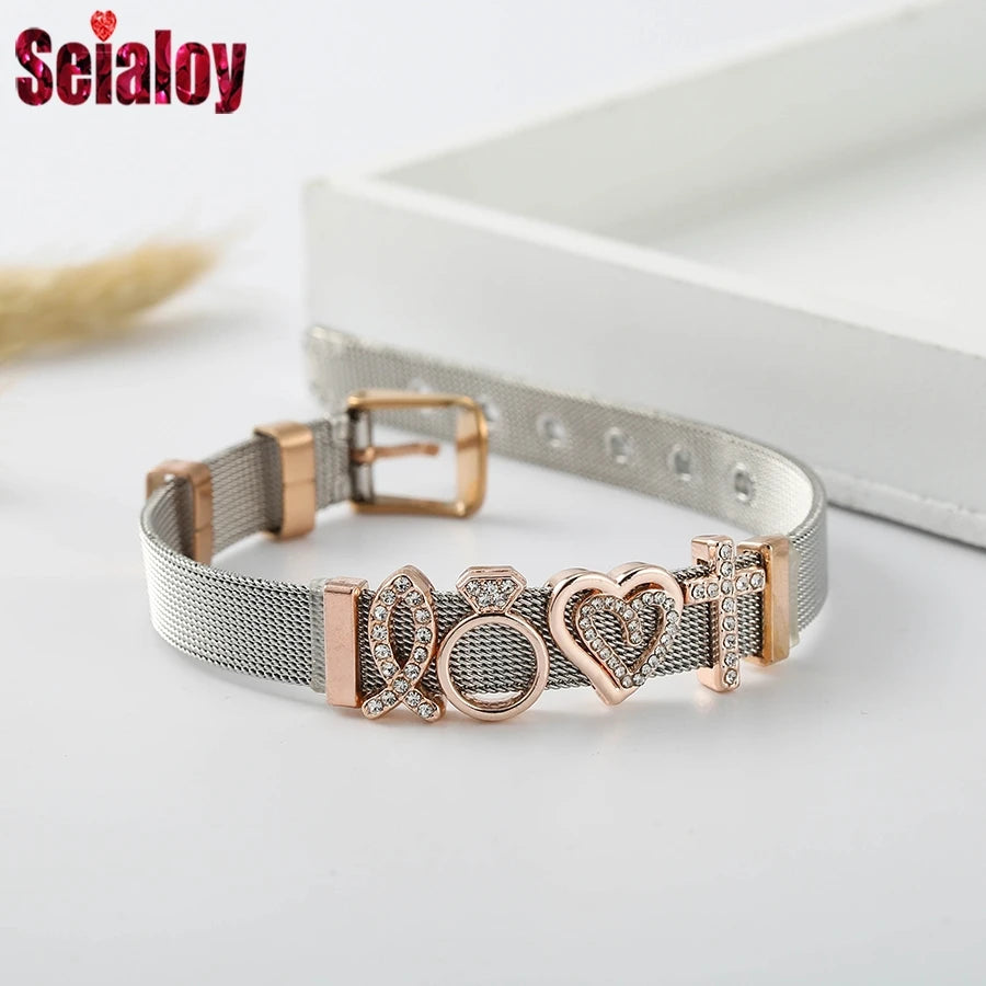 Two-Tone Stainless Steel Heart Beat Bracelet