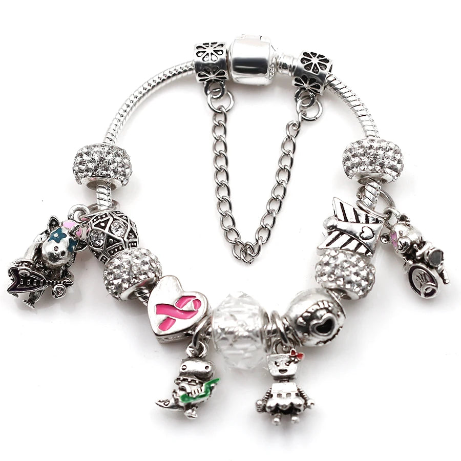 Charm Bracelet Punk Concert Women Silver Beads Bangle Gift